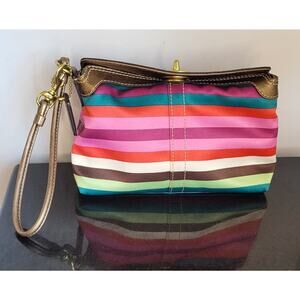 Coach Legacy Multicolor Wristlet Clutch 7x5 Turnlock Striped Vintage Small Bag